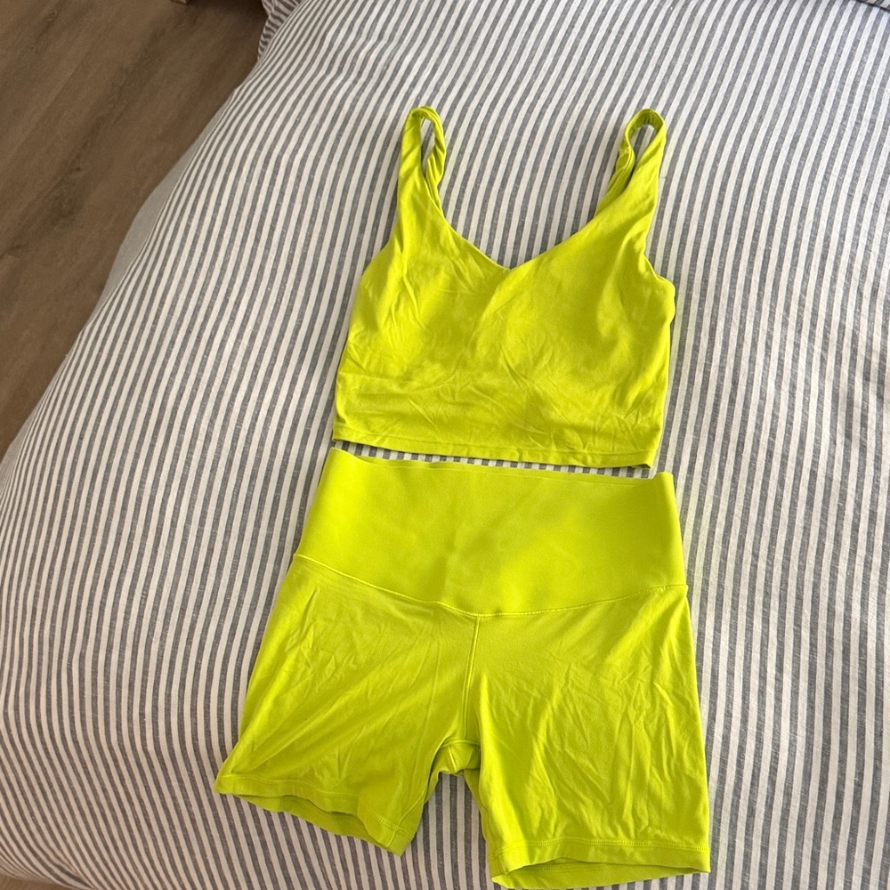 aerie Neon Yellow Seamless Sports Bra & High-Waist Shorts Set